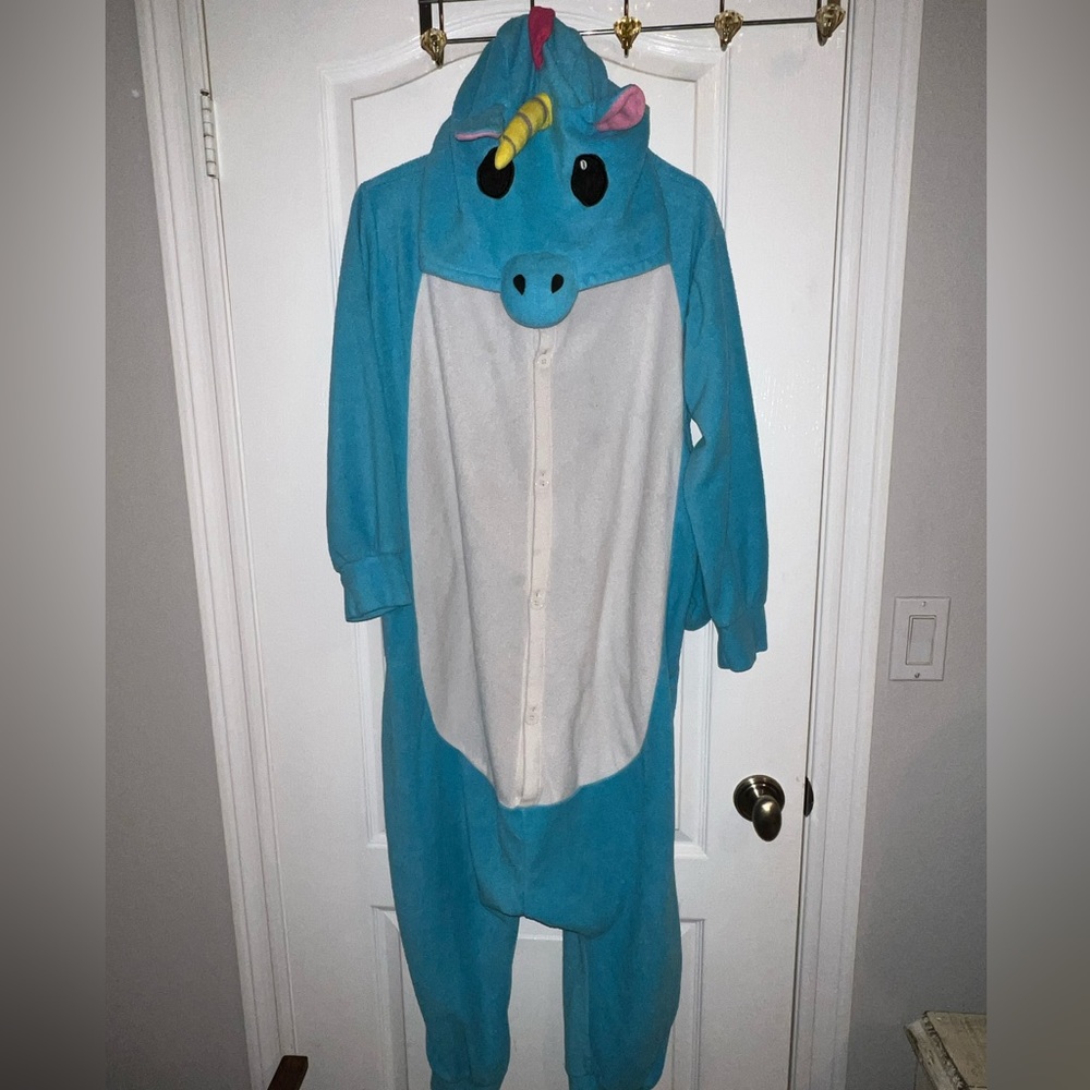 Blue Unicorn Fleece Onesie Adult Size